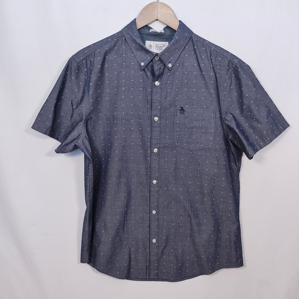 Original Penguin Shirt Men's Large Button Down Heritage Slim Fit Short Sleeve